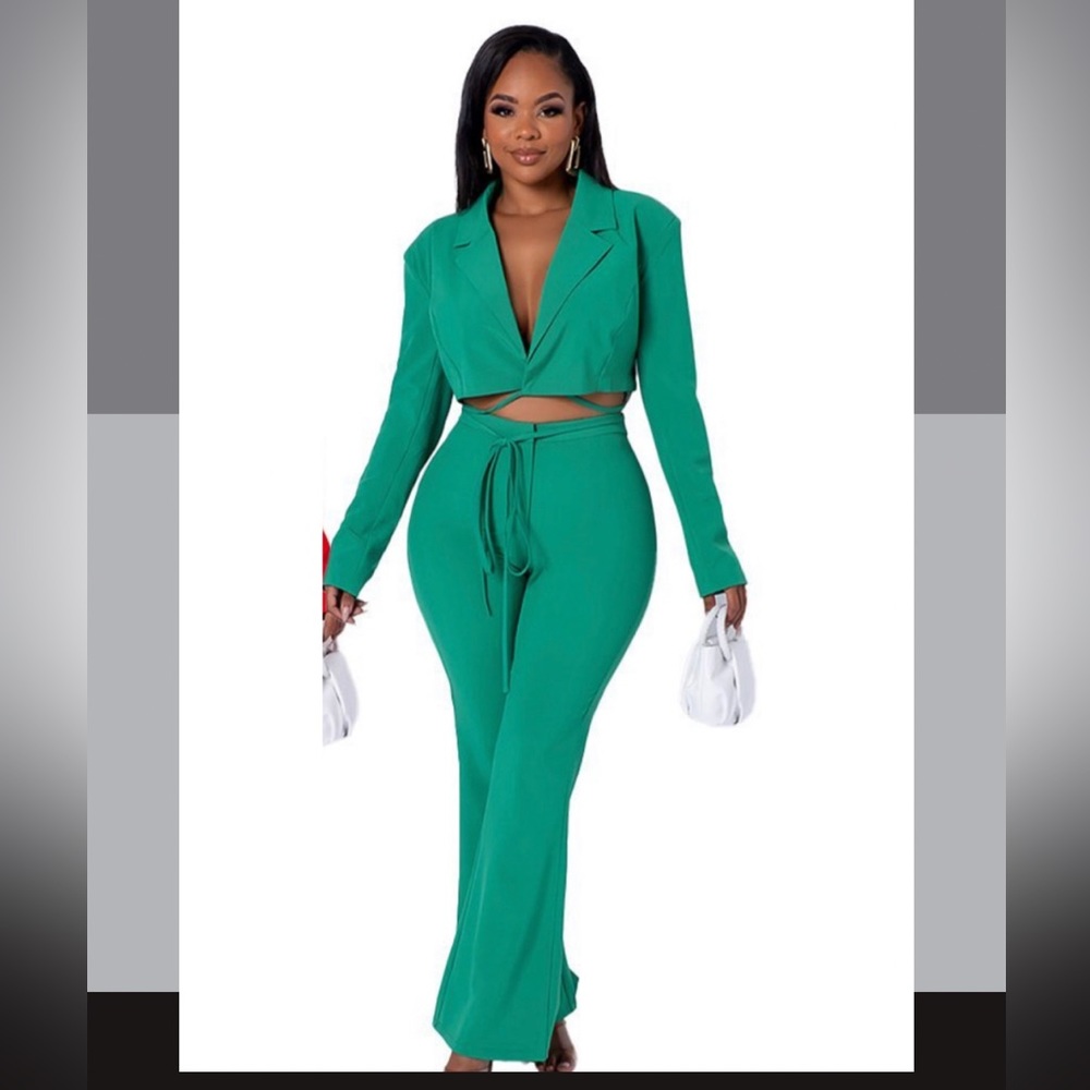 Can't Pay Me To React Two Piece Pant Set - Green